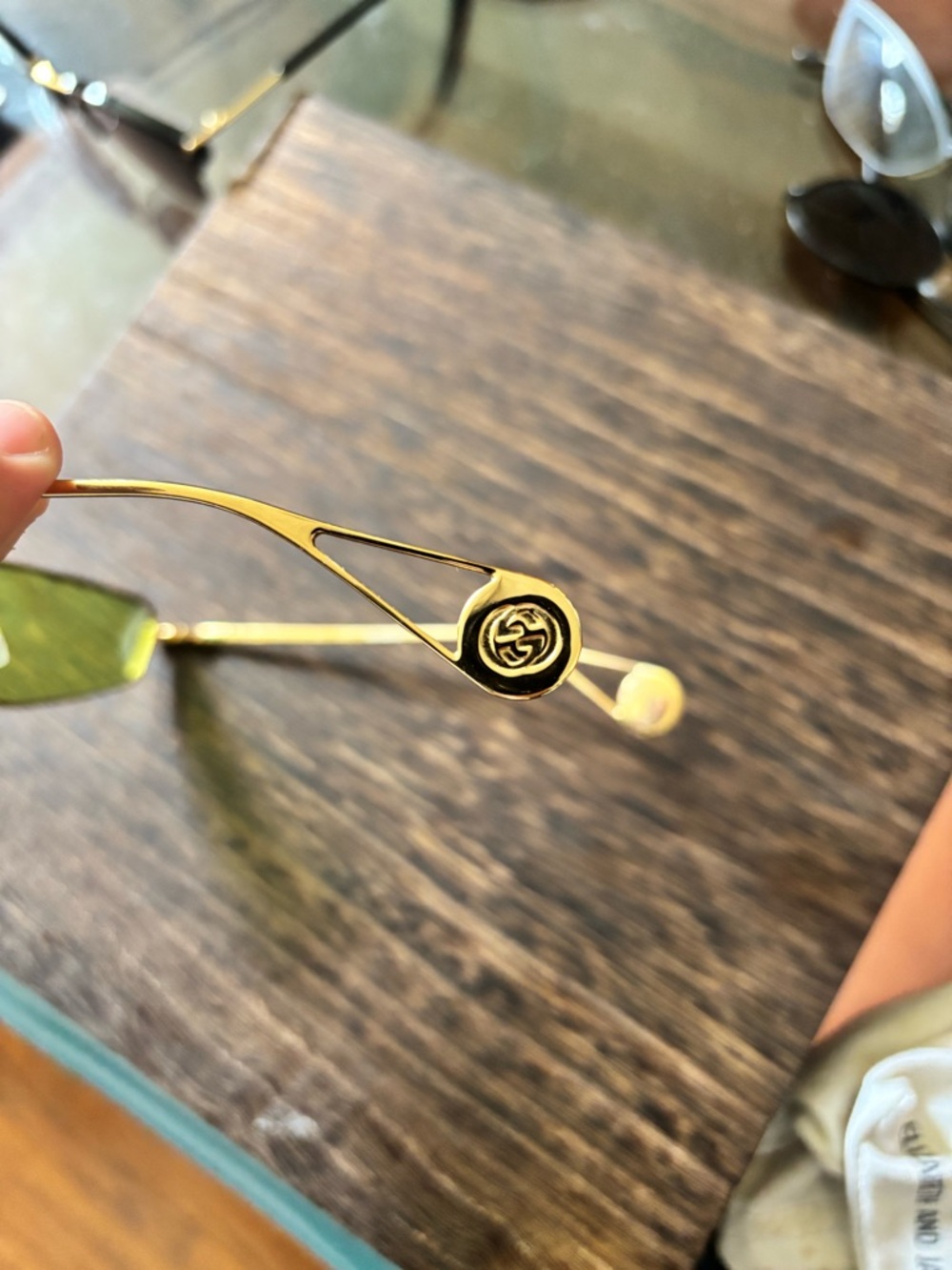 Gucci Gold Frame Lime Green Lens Sunglasses with Case - Picture 7 of 7